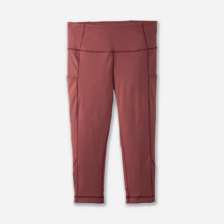 Brooks Method 1/2 Crop Womens Running Leggings - Burgundy/Terracotta Print - Philippines (028416LBY)